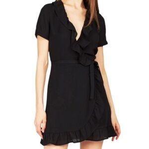 Tiana B. Ruffle Wrap Flounce Knee Length Dress Large LBD Cocktail black